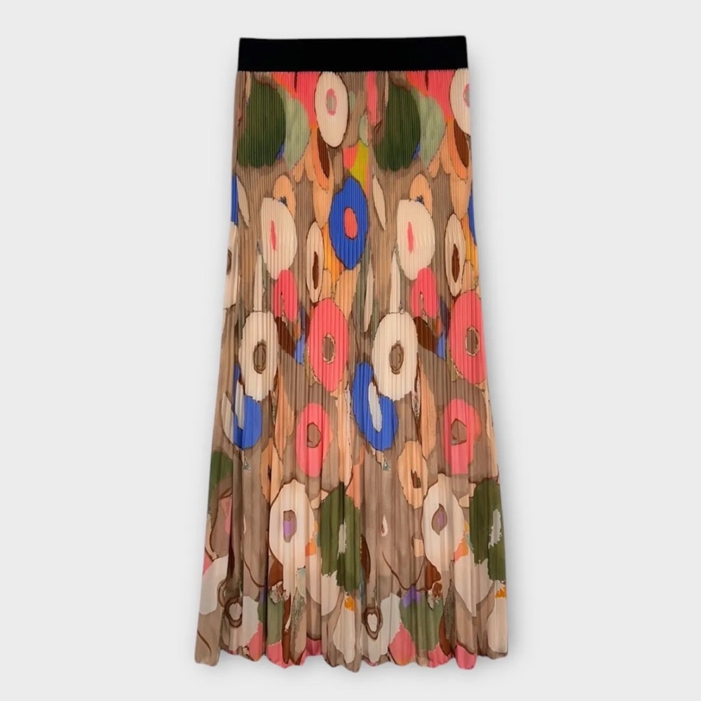 MADE IN ITALY Colorful Floral Pleated Skirt